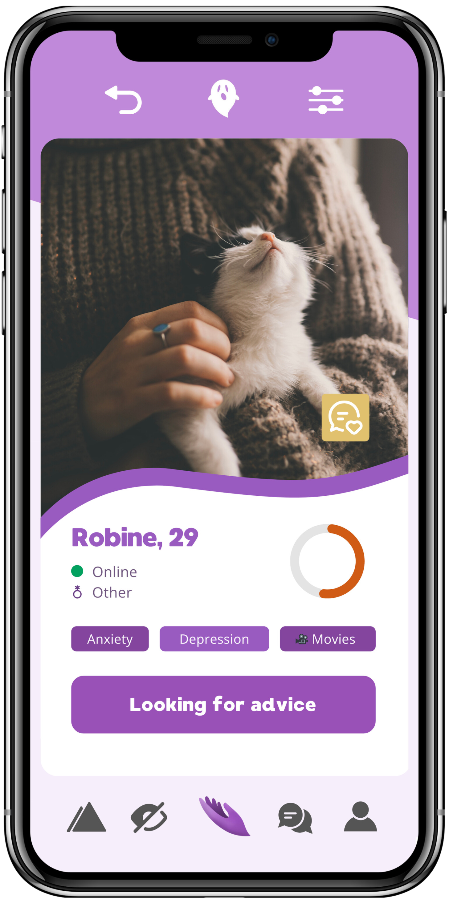 A mobile screen displaying personalized mental health support options, highlighting Reach’s user-friendly features for emotional well-being